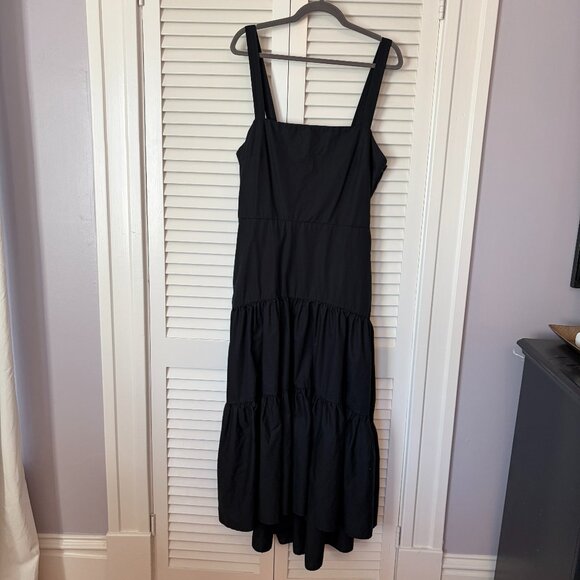 Banana Republic women's Poplin Tiered Maxi sundress 16 black square neck - Picture 2 of 14